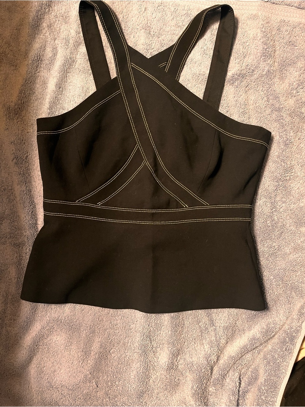 BCBGMaxAzria Black Dress Top with Contrast White Stitching